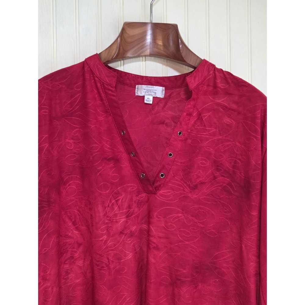 Shannon Ford New York Shirt Womens XL Red V Neck Grommet Stretch Tunic Top